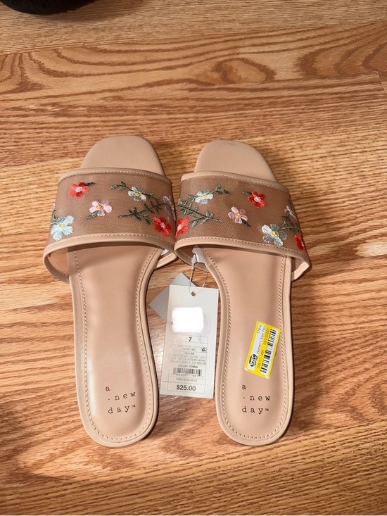 a new day Shoes - a new day Beige Embroidered Floral Slide Sandals